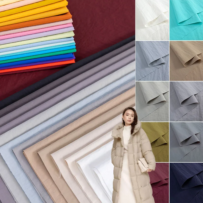 

Solid Color Waterproof Down Jacket Fabric Thin By The Meter for Clothes Coats Pants DIY Sewing Micro Wrinkled Cloth Winter