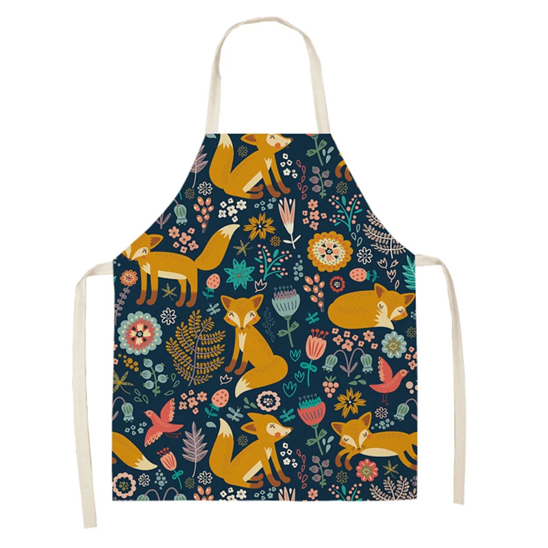 Cute cartoon fox print Kitchen women's apron Animal Home Cooking Tail bib   Chef's  Cleaning tools