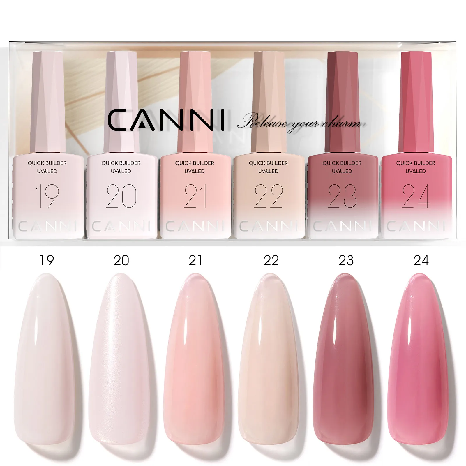 9 ml * 6 Stück CANNI Nagelgel-Nagellack-Set, TPO-FREI, Gelee, nackte rosa Gummibasis, verstärktes UV-Konstruktionsgel, Soak Off UV-LED-Gel-Set