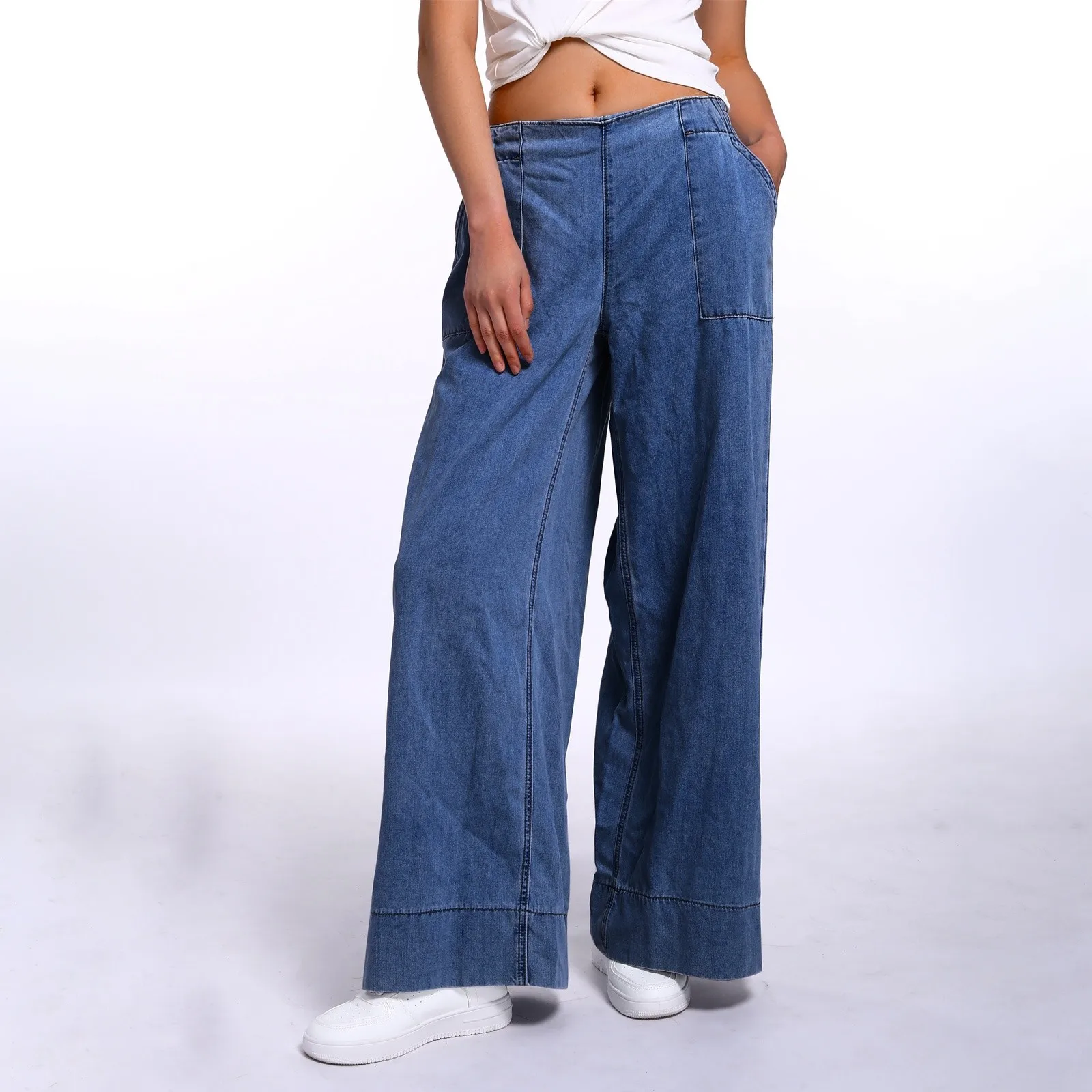 

Classic Style Casual Jeans Women'S Retro Washed Blue Jeans Low Waist Slimming Loose Straight Leg Pants For Women Long Length