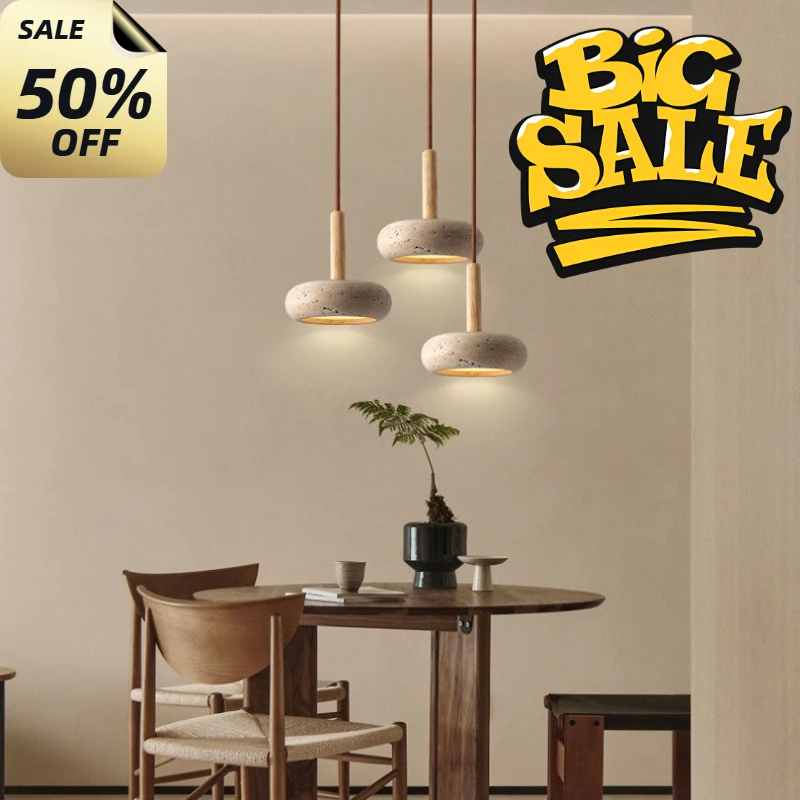 

Japanese Style Yellow Cave Stone Retro Pendant Light Travertine Bar Home Decoration Creative Stone Sabi Indoor Lamp Light