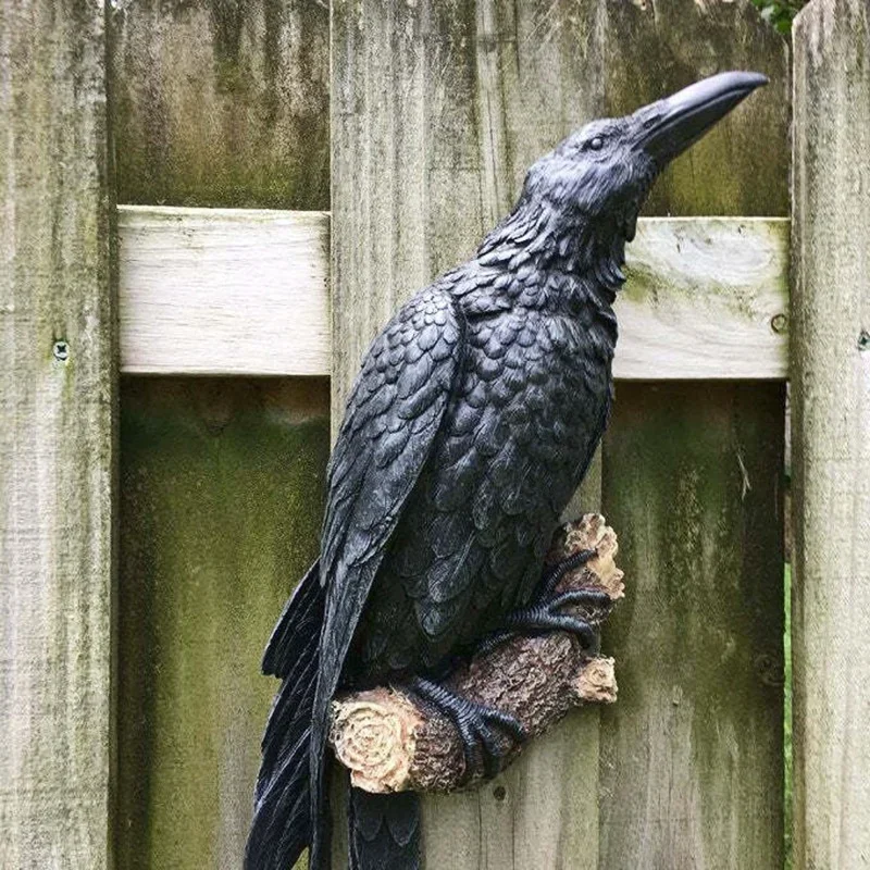 2026 Halloween Resin Crow Raven Statue Fake Bird Sculpture Spooky Animal Ornament For Outdoor Garden Courtyard Home Decoration