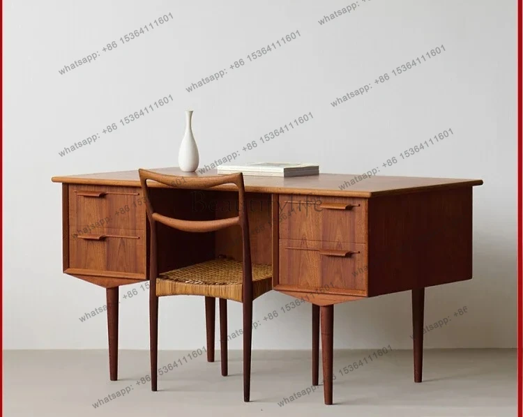 LXVintage design log desk cherry wood computer desk storage drawer danish writing desk teakSSS