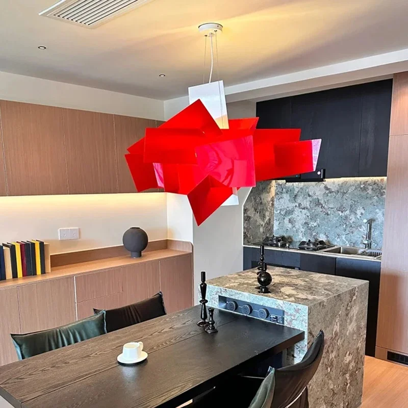 Abstract Stacked Panel Pendant Light Modern White Geometric Art Ceiling Lamp Dining Room Living Home Decor Light
