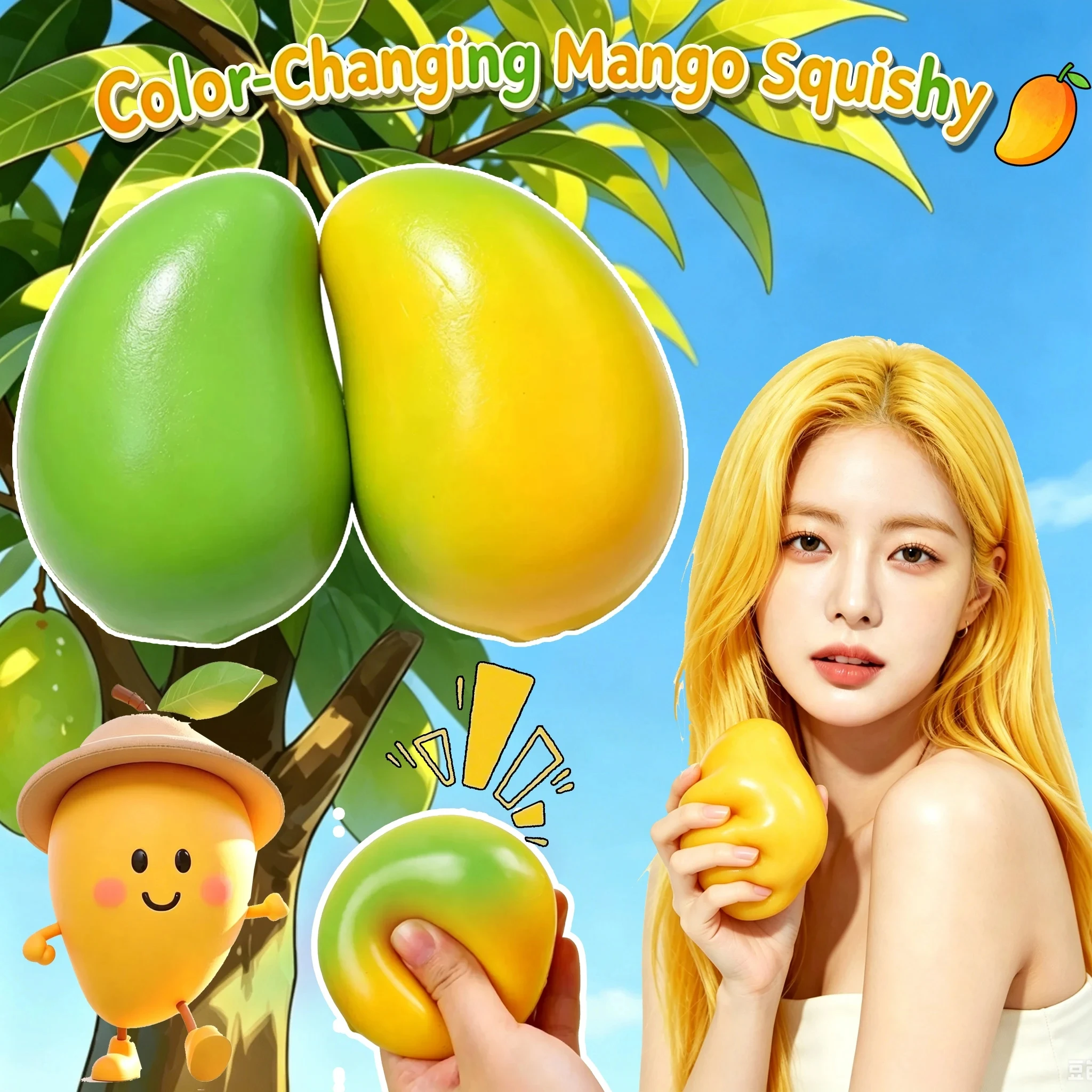 Farine de mangue délicieuse ! Jouet à presser à changement de couleur selon la température, jouet anti-stress de poche pour soulager la mauvaise humeur à tout moment