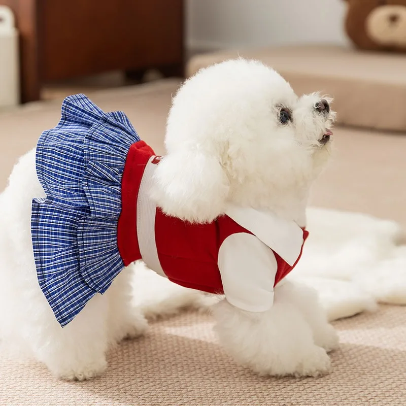 

College-style Dog Clothes Teddy Shirt Collar Skirt Puppy Autumn Clothes Schnauzer Pretty Princess Dresses Dog Products
