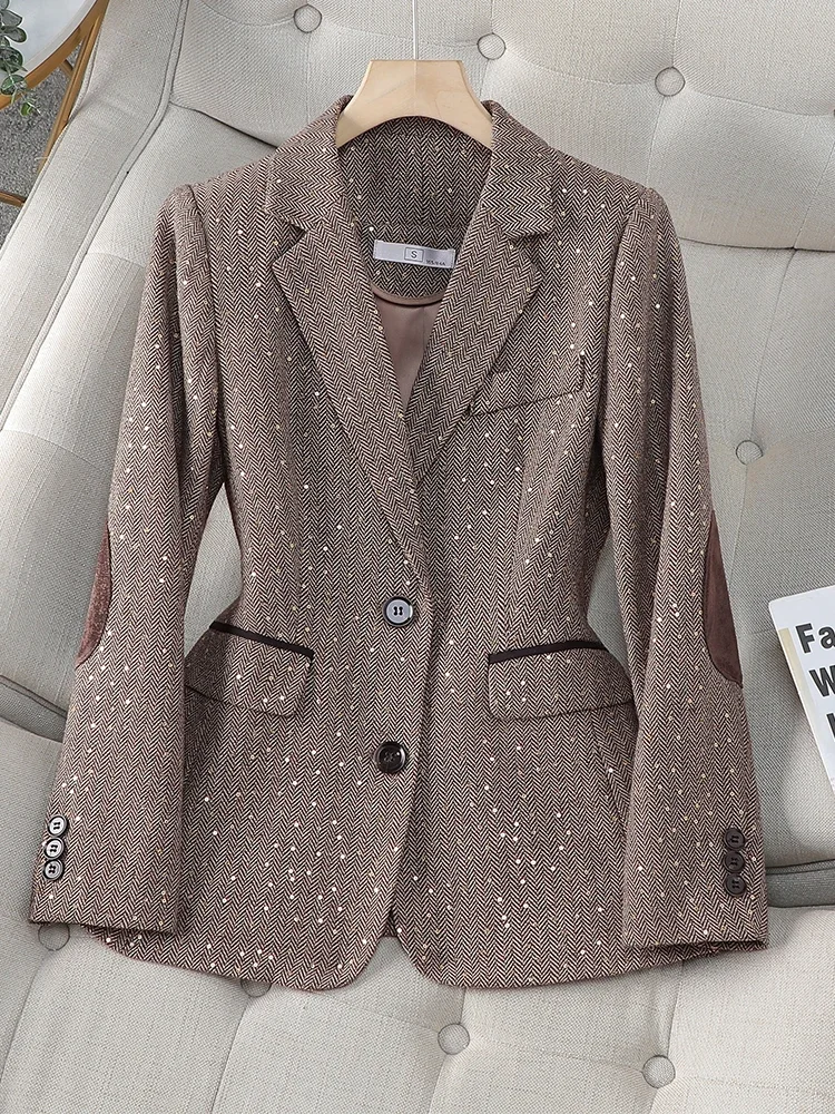 Blazer gris café à manches longues pour femmes, manteau à boutonnage simple, veste décontractée pour dames, grande taille, mode automne et hiver, Y2K