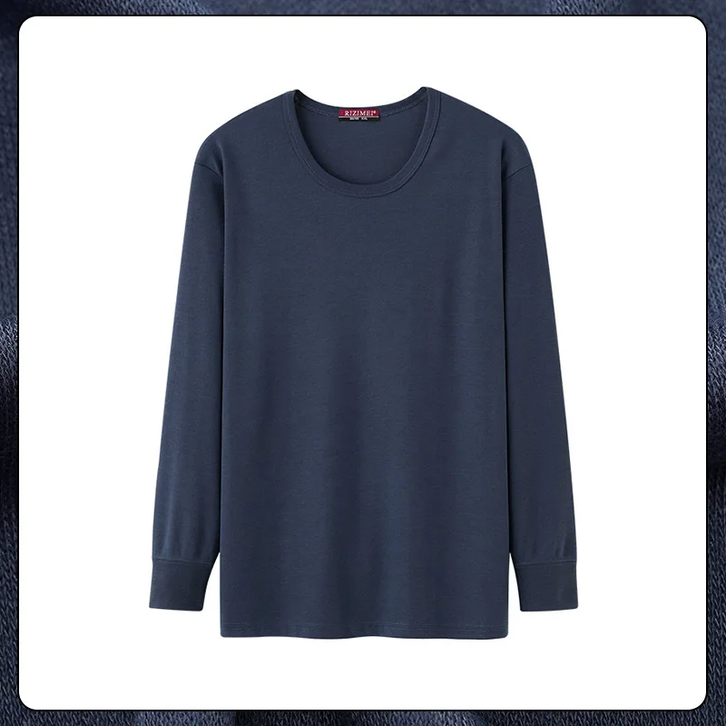 1pcs Men\'s Long-sleeved Thermal Underwear Solid Color Cotton Autumn Winter Man Round-Neck Autumn clothes Tops