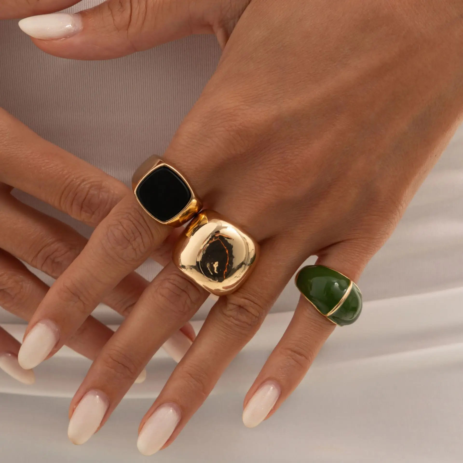 3pcs Set Punk Geometric Wide Face Rings for Women Simple Personalized Glossy Metal Opening Stackable Rings Jewelry Sets Gifts