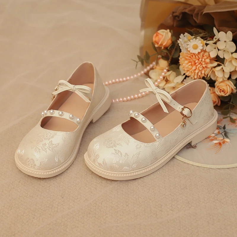 TQBTDL 2025 Nuove scarpe Mary Jane con cinturino per ragazze Taglio ampio con borchie Cintura con fibbia Cintura cinese Hanfu Party Princess Pumps