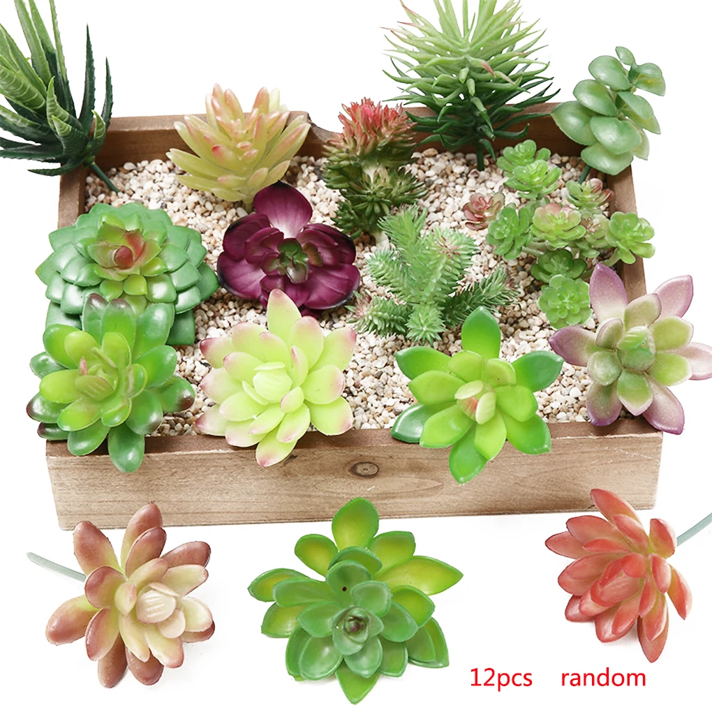 

12pcs Artificial Green Purple Red Flocking Succulent Plants DIY Home Garden Office Wedding Decoration Mini Bonsai Plante