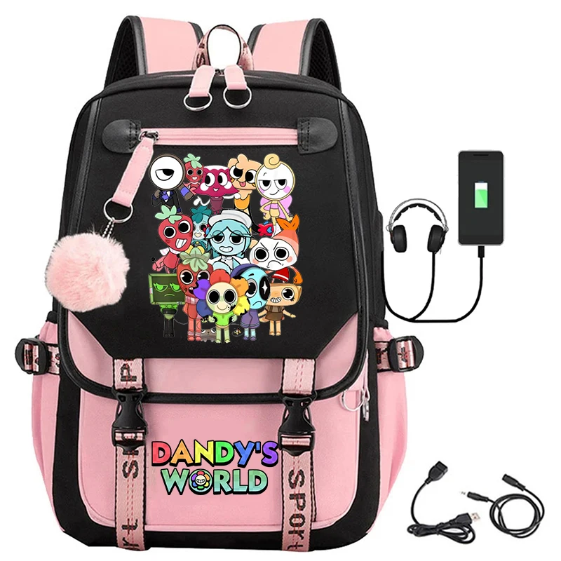 2025 New Dandys World Printed School Bag Teenage Fashion Girl Backpack Dandy's World Pattern USB Charging Schoolbag Travel Bags