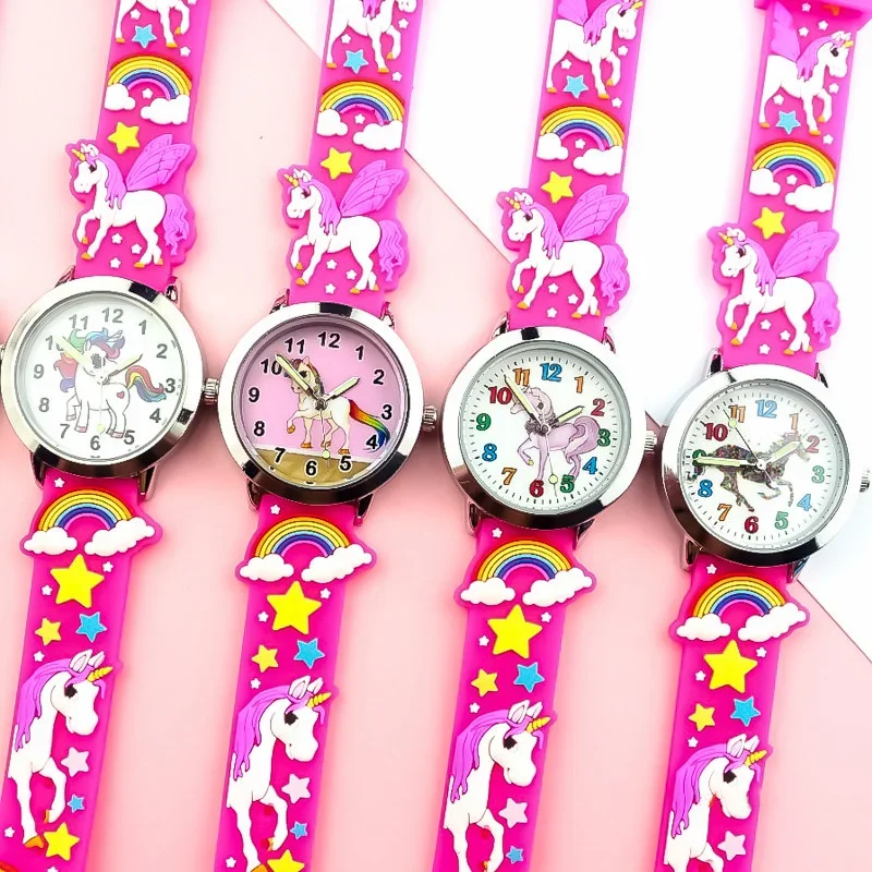 Kids Children Girls Boys Students Rainbow Unicorn Dinosaur Colourful Silicone Watches Lovely Stars Party Gift Quartz Wrist Watch