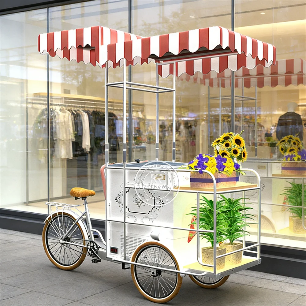 

Portable Ice Cream Cart Modern Snack Kiosk Beverage Dessert Coffee Street Outdoor Portable Snack Push Cart For Sale