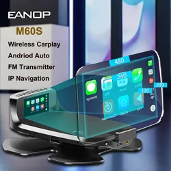 EANOP M60 HUD 7 ''cyfrowy wyświetlacz OBD2 uniwersalny projektor samochodowy obsługuje Carplay Andorid Auto FM Free ładowarka samochodowa