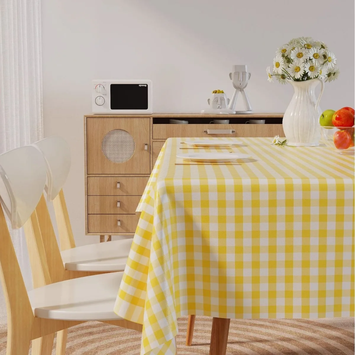 

Yellow White Gingham Tablecloth Nordic Checkered Table Cover Aesthetic Spring Summer Picnic Cloth For Kitchen Dining Room Decor