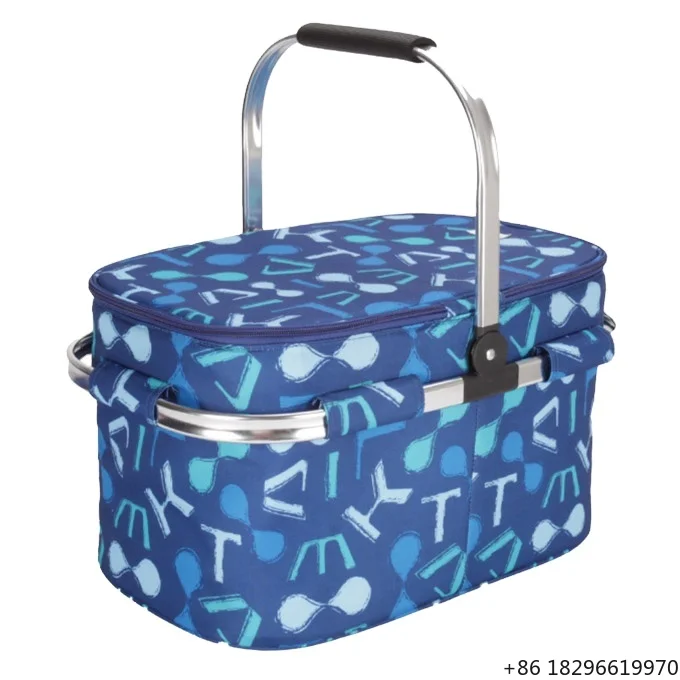 Portable Collapsible Insulated Picnic Basket with Aluminum Handle for Outdoor Beach Camping
