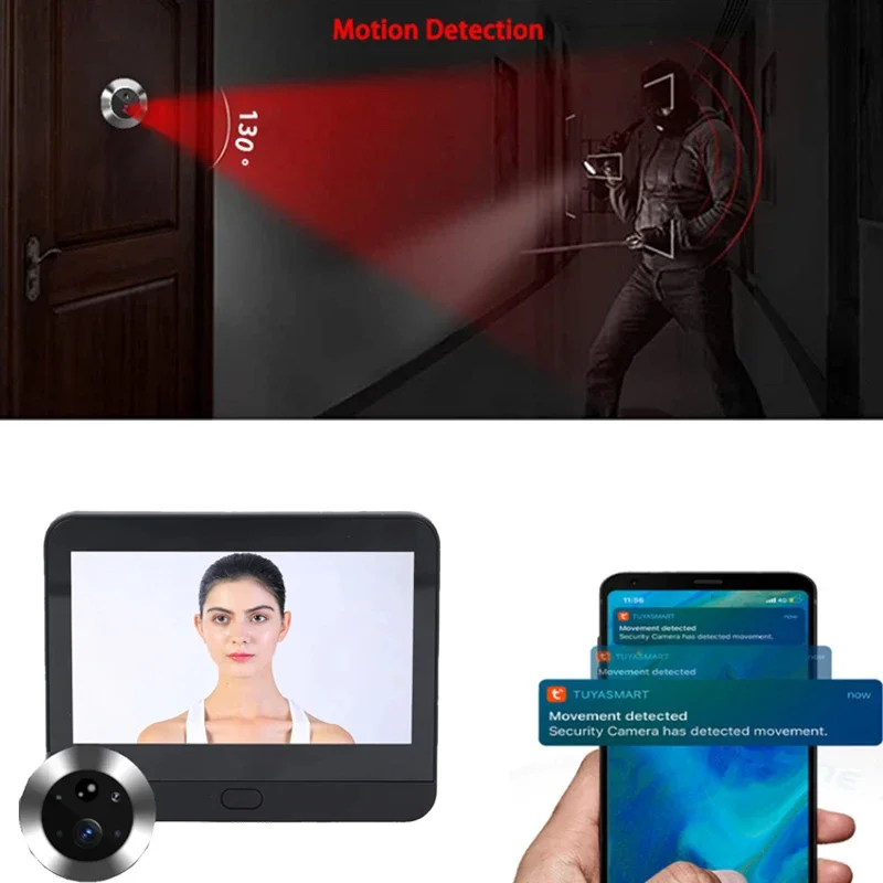 Wifi Electronic Cat Eye Intelligent 1080P Auto Sensor Door Eye Camera 4.3 Inch Wide Angle Digital Access Control Video Doorbell