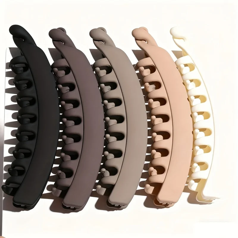 5 Mixed Color Set,13cm/5.12in Matte Texture Banana Clip, Simple Versatile Claw Clip, Strong Hold Without Damaging Hair, European