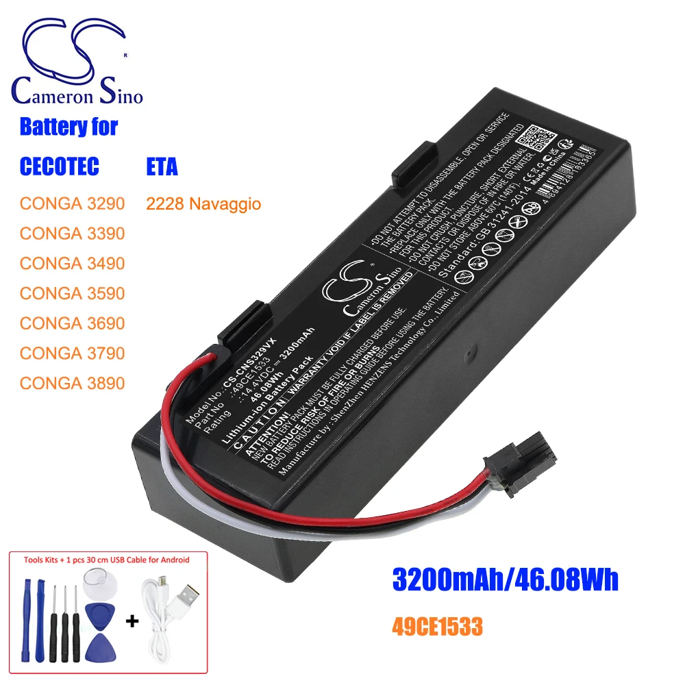 

Battery For CECOTEC 49CE1533 CONGA 3290 3390 3490 3590 3690 3790 3890 Capacity 3200mAh/46.08Wh Color Black Volts 14.40V