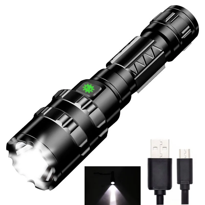 LED Flashlight Long-Range USB White Light, Green Light, Red Light Flashlight Strong Light Charging Outdoor Lighting Tool