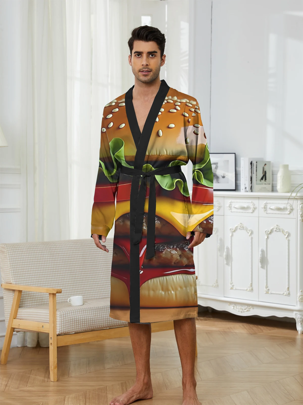 1pcs Men's Robes 2026 Spring/Summer Sleepwear sleepwear Bathrobe man 3D Printed Graphic Breathable Bathrobe men bath robe