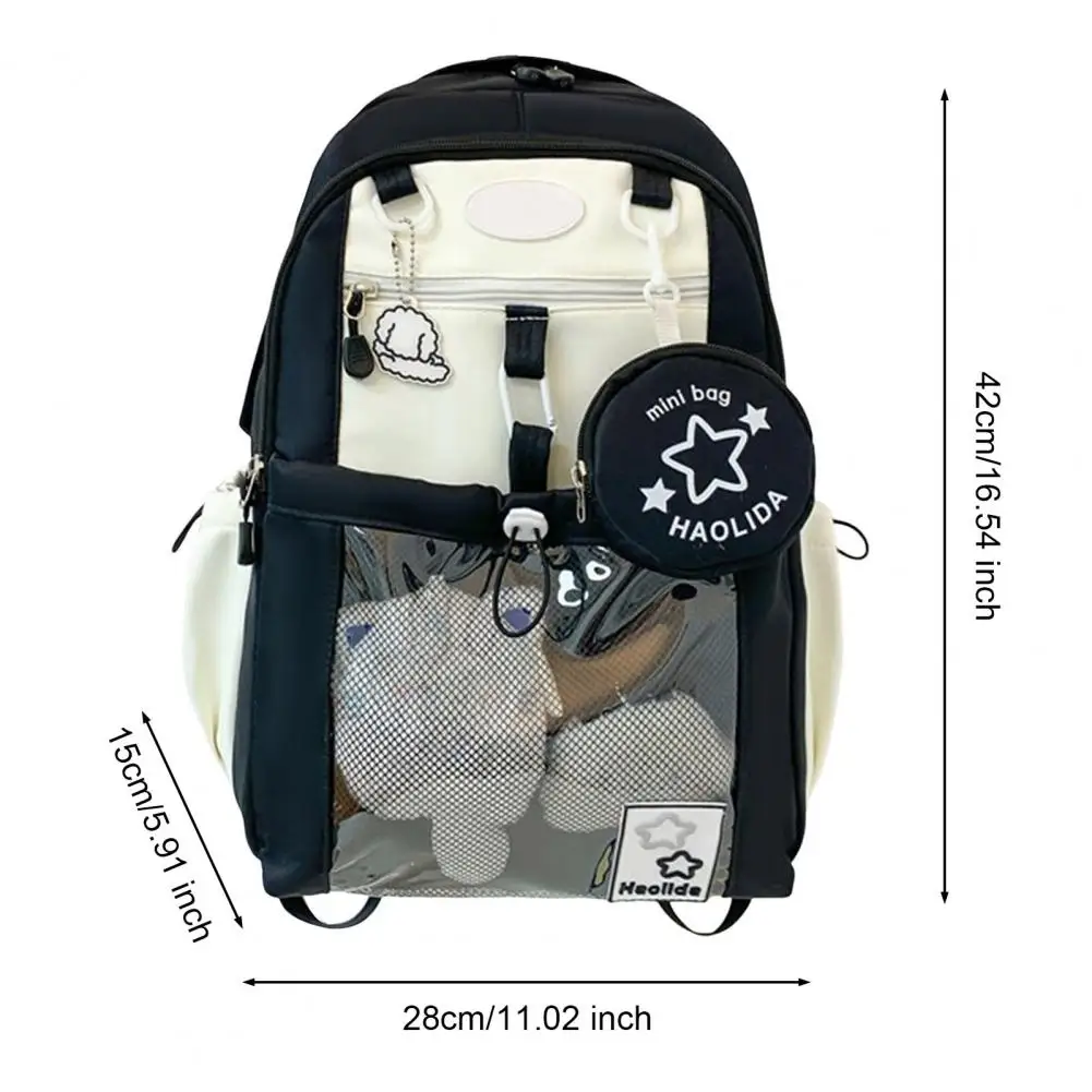 Stylish Campus Backpack Girls Laptop Backpack with Transparent Front Pocket Waterproof Capacity School Bag Comfortable Padded