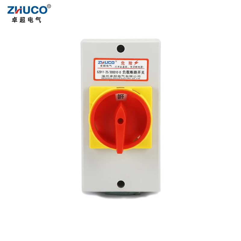 

ZHUCO SZD11-25/300010-D 25A 3 Poles On Off Isolator Load Break Switch With Pad Lock Rotary Cam Switch 3P With Waterproof Box