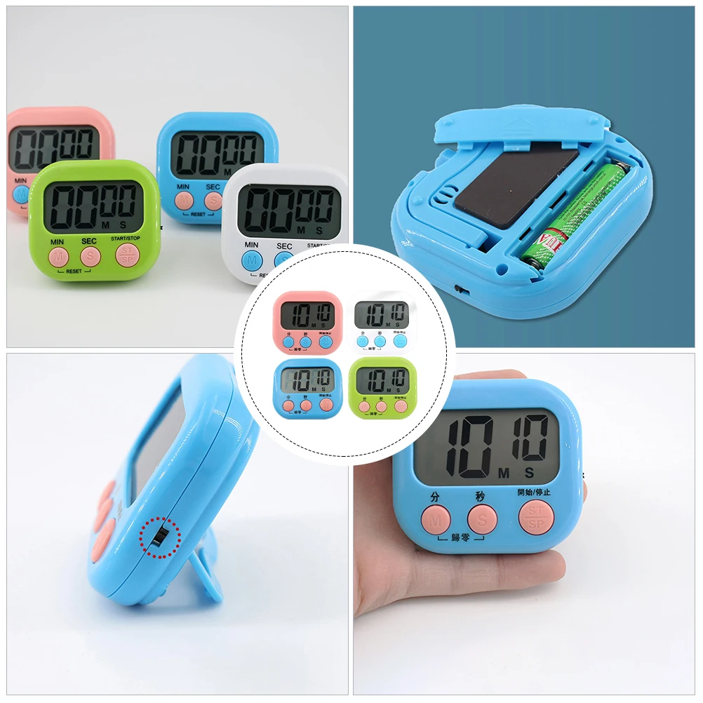 

4pcs Kitchen Timer Plastic Magnetic Cooking Baking Student Study Alarm Practical Gift Durability Functional
