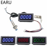 1Set 12V 24V Measuring Gauge 4 Digital Blue/Green/Red LED Tachometer RPM Speed Meter 10-9999RPM Hall Proximity Switch Sensor NPN