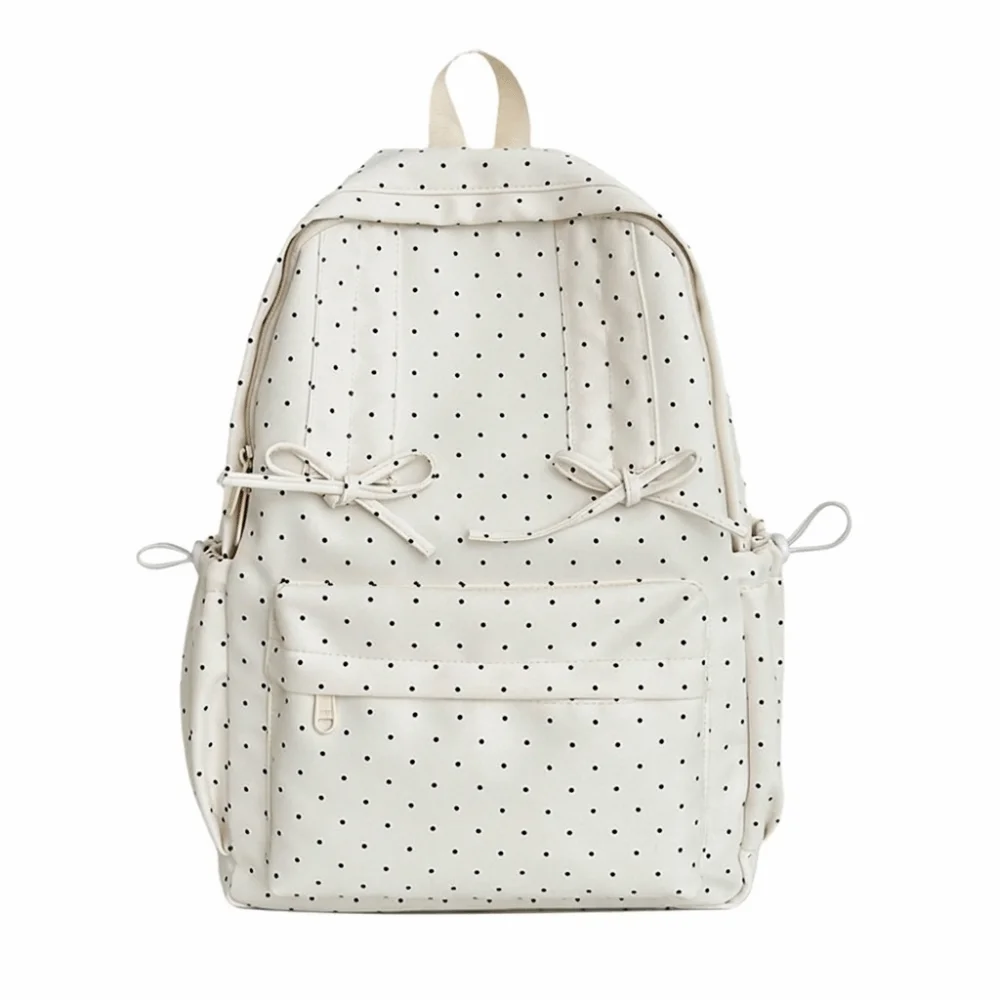 Cute Sweet Polka Dot Backpack Bow Design Large Capacity Minimalist Rucksack Durable Lightweight Student School Bag Daily