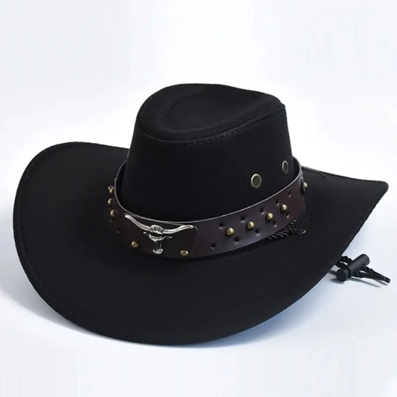 New Artificial Suede Western Cowboy Hats Vintage Big-edge Gentleman Cowgirl Jazz Hat Holidays Party Cosplay Hat