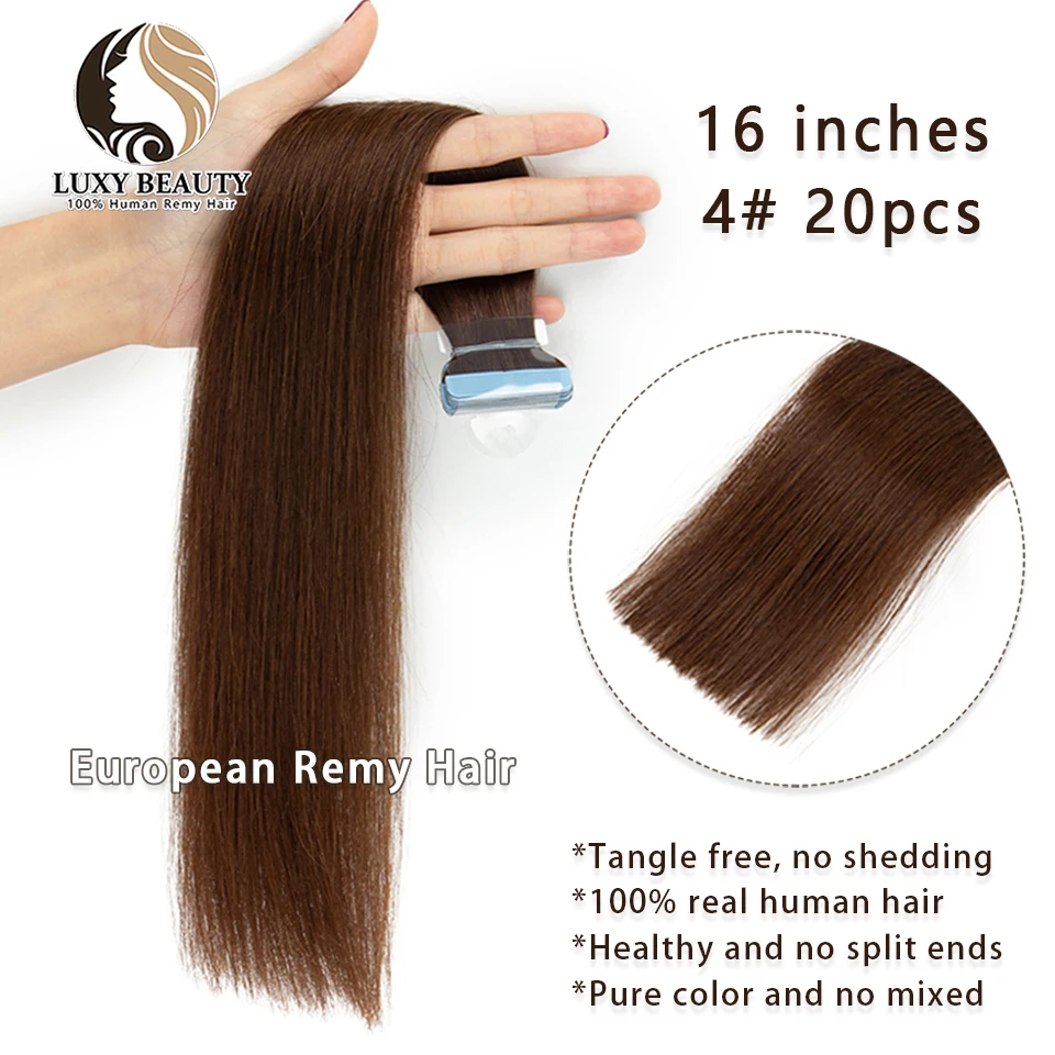 Extensiones de cabello humano europeo, cinta de trama de piel Invisible sin costuras, pelo Natural negro, marrón, Rubio, cutícula, Remy