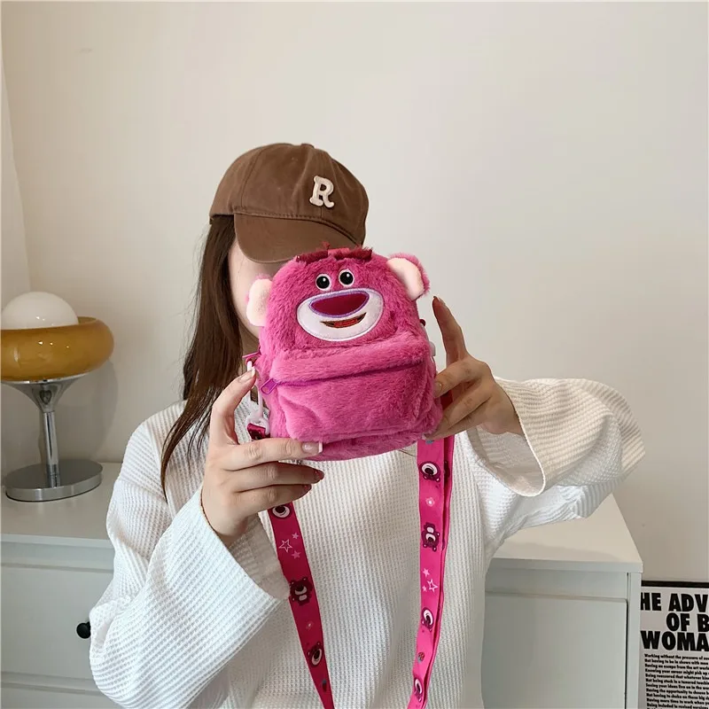 Disney Cute Plush Crossbody Bag Lena Bell Strawberry Bear Donald Duck Cartoon Purse Children Little Girl Fashion Messenger Bag