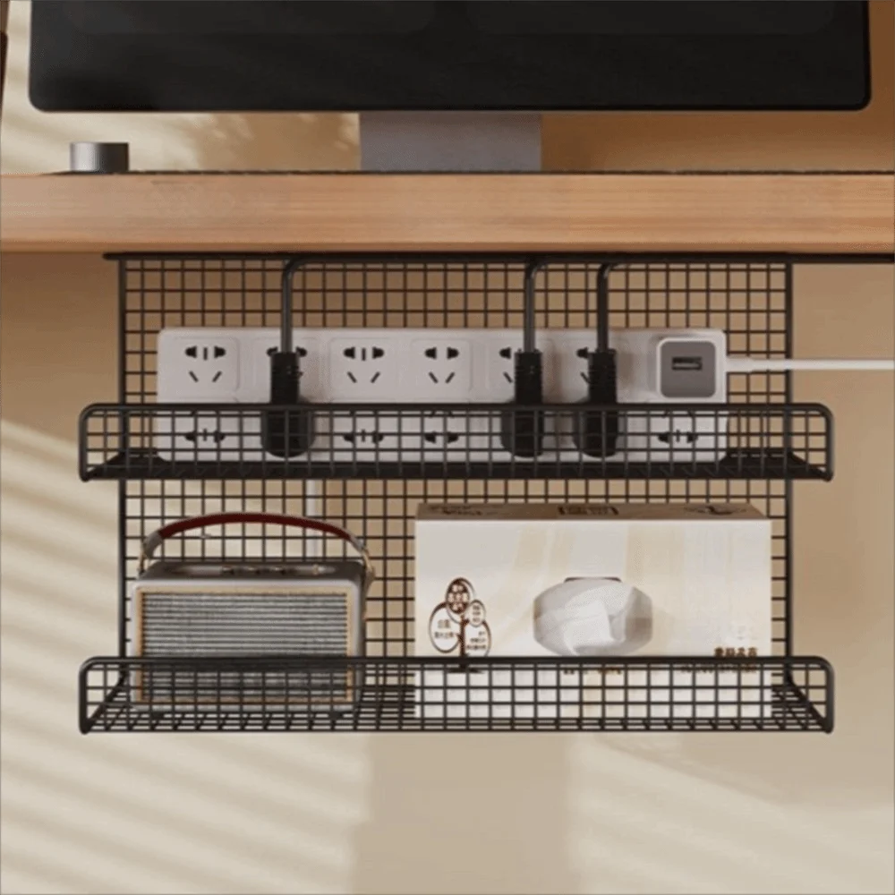 

Adjustable Under-desk Cable Management Tray with Clamp Metal Desk Cable Organizer No Drill Wire Socket Storage Home