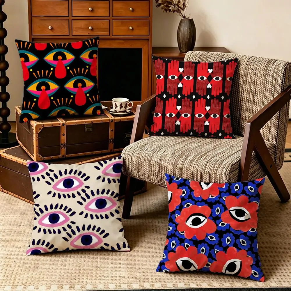 Evil Eye Themed Print Cushion Cover Soft Velvet Cushion Cover 50x50 45x45 Zipper Pillowcase Home Decor