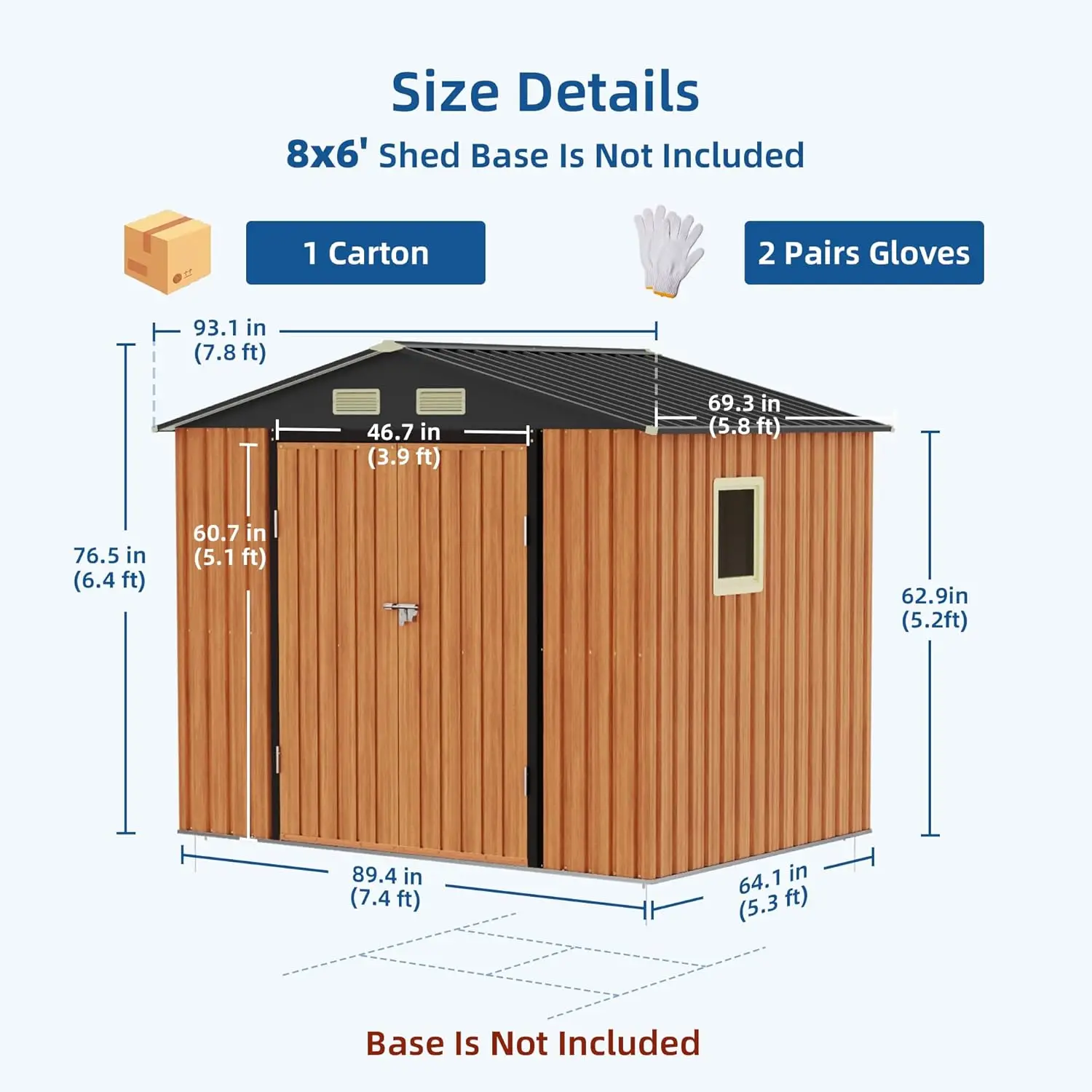 8x6FT Metal Outdoor Storage Shed Lockable Door Window Backyard Patio Lawn Tool, Customized
