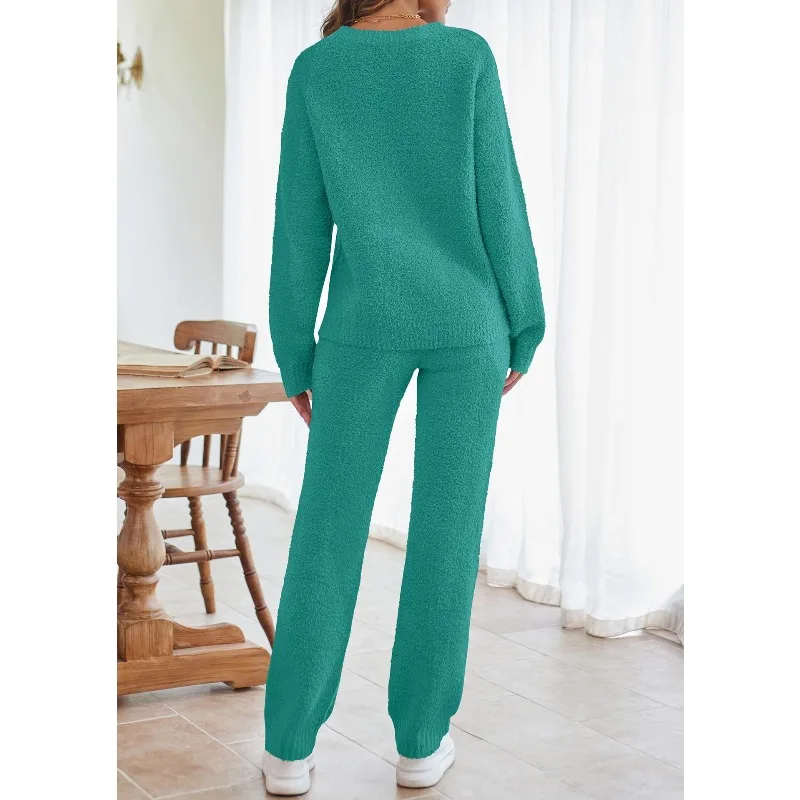 

Толстый теплый костюм, новые однотонные женские брюки с круглым вырезом и длинными рукавами, европейское и американское осенне-зимнее нижнее белье Amazon