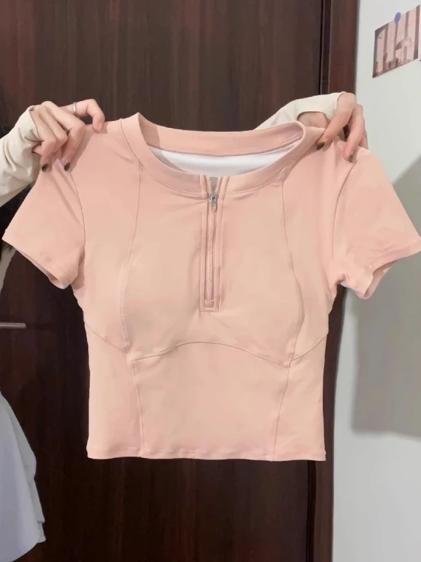 

Qui Dry Yoga Top, женская летняя новинка Sle Pure Desire, утягивающая футболка на молнии, спортивная уличная одежда, круглая футболка Ne ort Sve