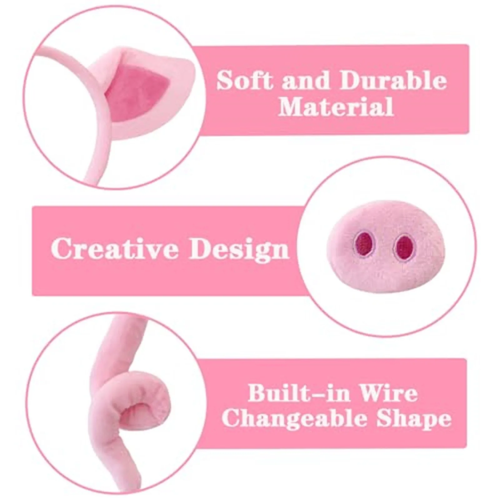 Pig Costume Decoration Ears Headband Nose Bowtie Tail For Kid Animal Cosplay Theme Party Costume Set Accessories Halloween Party