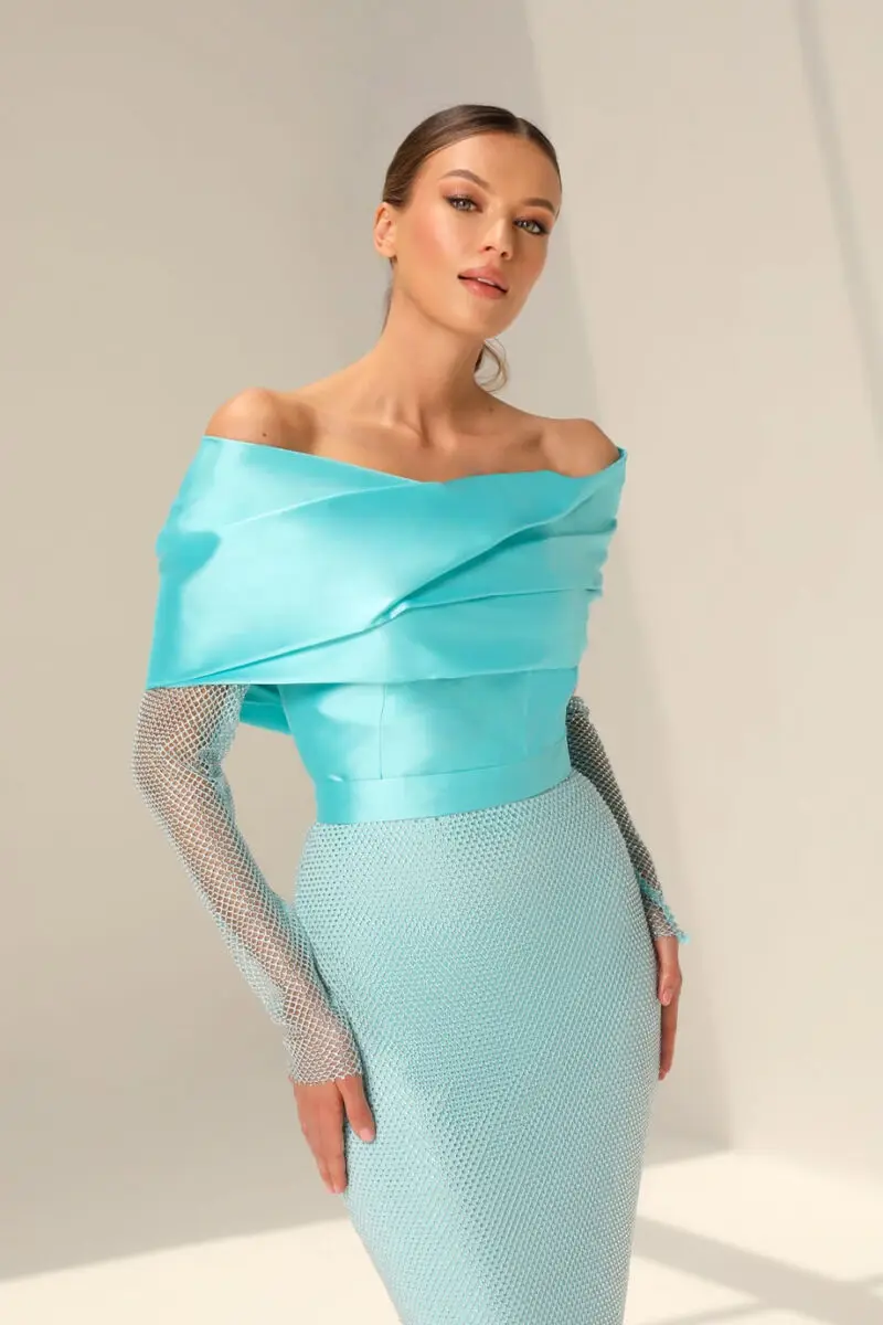 Welove Wrapped Off Shoulder Womens Dresses Long Net Stonse Sleeve 2023 فساتين السهرة  Mermaid Pencil Cut Dresses for Prom