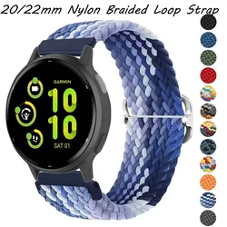 20/22mm Nylon Braided Loop Strap for Garmin Forerunner 265 55 965 165 Sport Bracelet Garmin Venu 3/2 Vivoactive 5 Wristband Belt