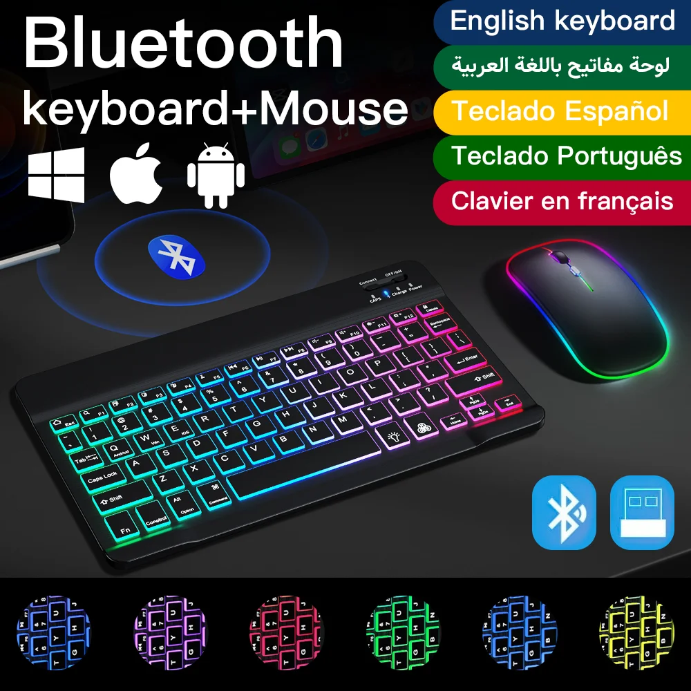 

For iPad Xiaomi Keyboard With Mouse Backlight Keyboard for Android iOS Windows Samsung Phone Tablet Bluetooth Wireless Keyboard