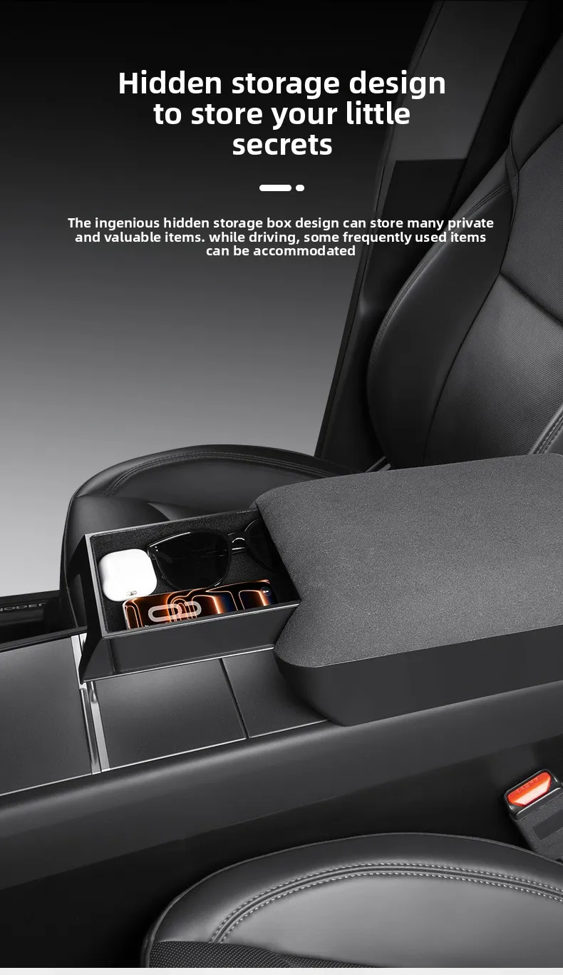 Luxuriöse 3-in-1 Armlehnenbox-Abdeckung Organizer Weiche PU-Leder Höhenpolsterung für Tesla Model Y Model 3 Juniper Highland Mittelkonsole – Detail 5