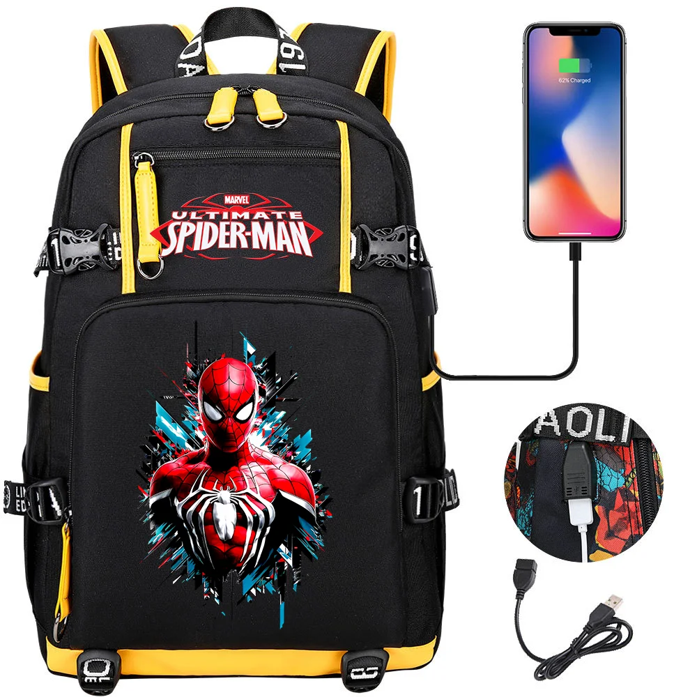 Superhero Spiderman Backpack Teenager Children Book Bags Multifunction USB Charging Bag Women Men Pack Bag Travel Mochila