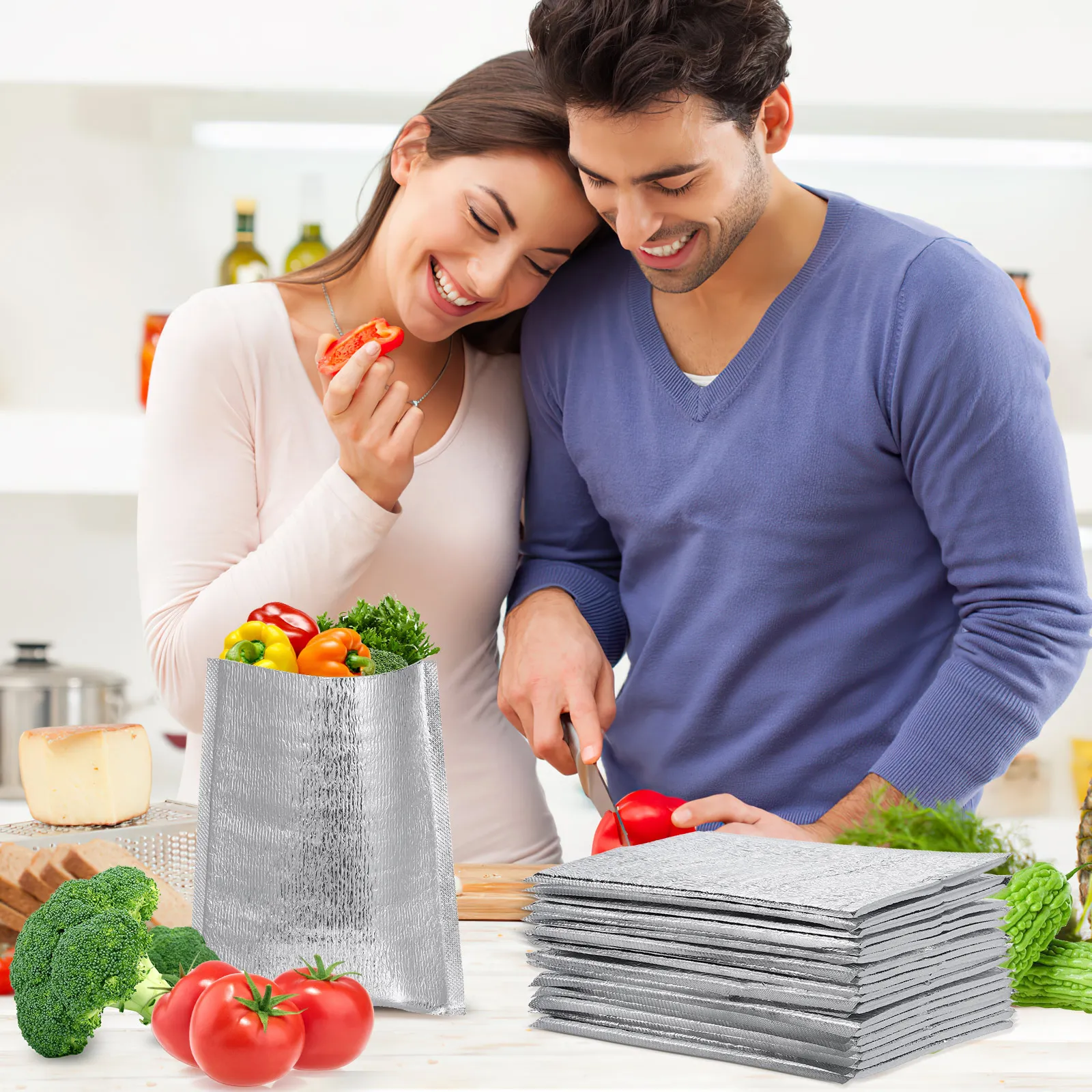 

20 Pcs 20x25cm Silver Aluminum Foil Bags Insulated Storage Pouches for Food Fruits Vegetables Takeout Snacks Portable Thermal