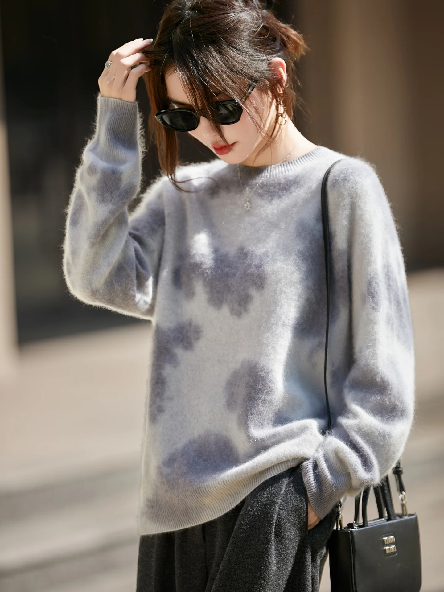 

New Women 100% Merino Wool O-Neck Knit Sweater Splicing Color Halation Pullover Skin Friendly Fashionable Autumn Winter Clothing