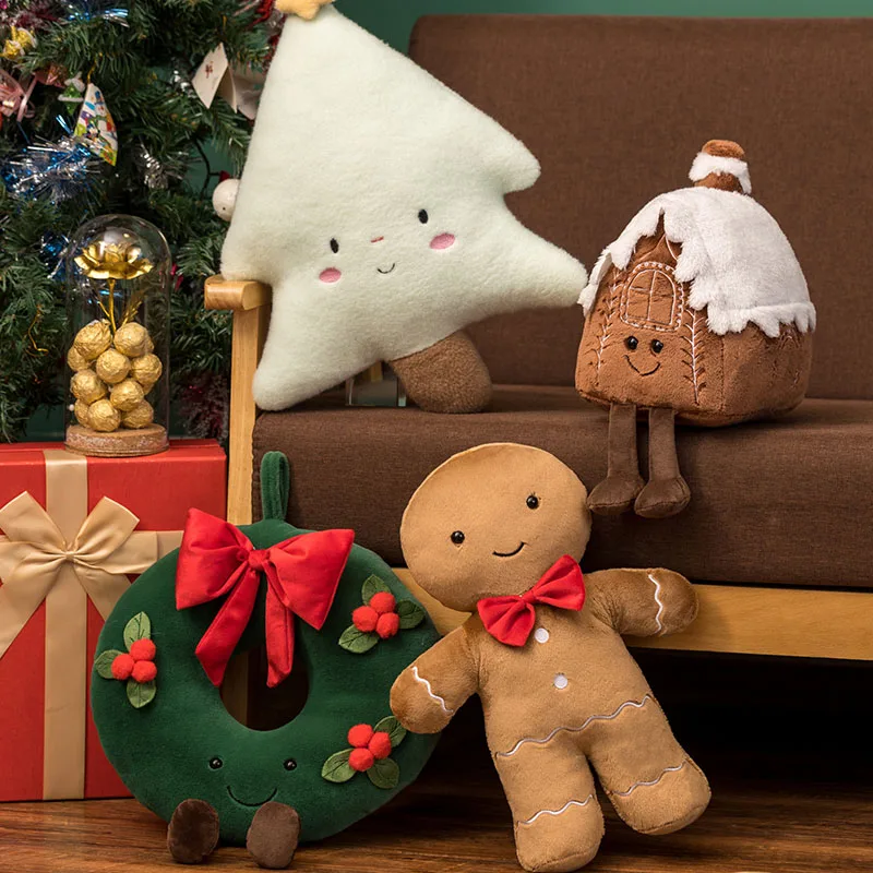 Almohada de felpa de hombre de jengibre de Navidad, galleta de Chocolate rellena, cabina, decoración de la casa, cojín divertido, decoración de fiesta de árbol de Navidad, muñeca