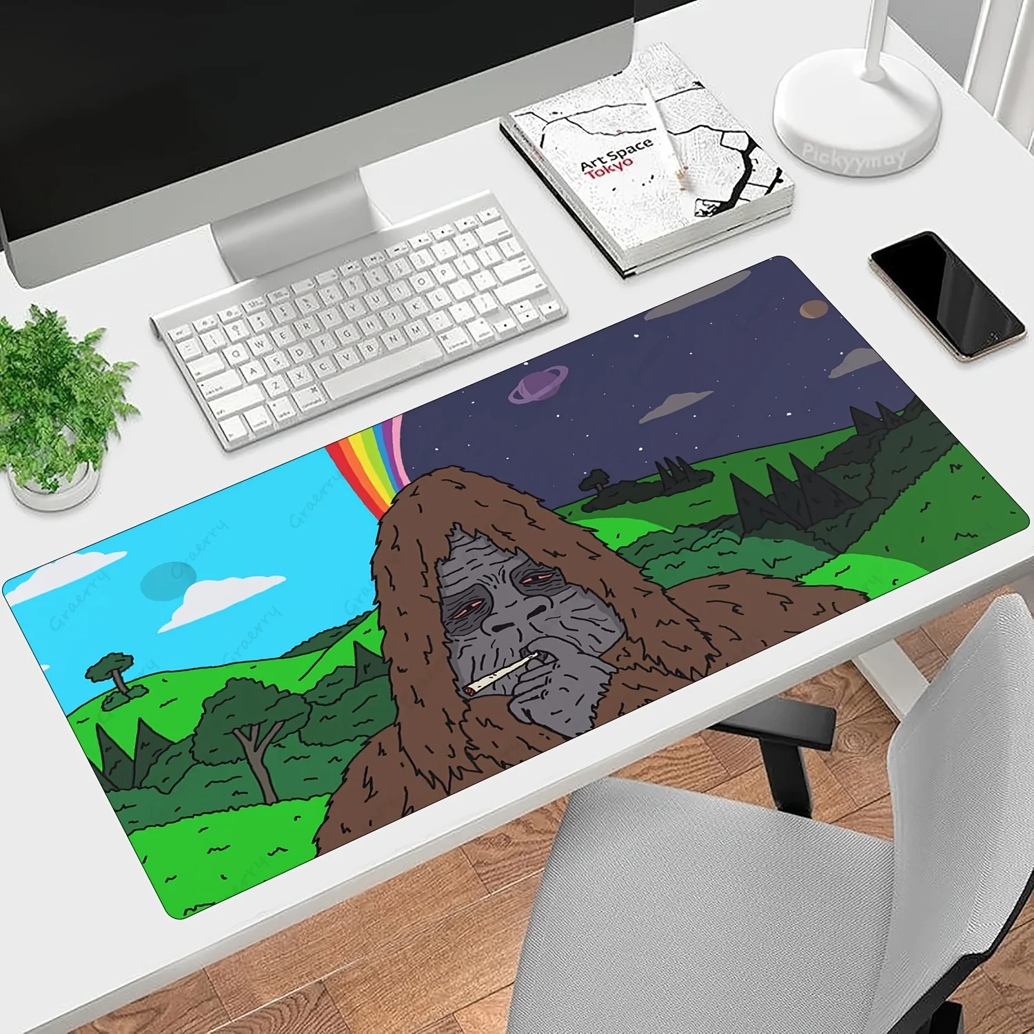 قطعة واحدة من سجادة مكتب كبيرة مضحكة من Sasquatch، قاعدة مطاطية متينة، حواف مخيطة، لوحة ماوس مقاومة للماء غير قابلة للانزلاق للمكتب المنزلي #2