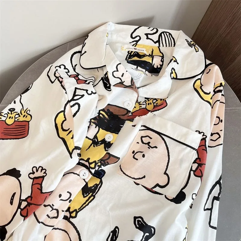 Snoopy pajamas for women spring and autumn new long-sleeved trousers Japanese style ins cartoon cute and sweet home clothes set